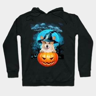 Corgi Witch Hat Pumpkin And Blue Moon Halloween Hoodie